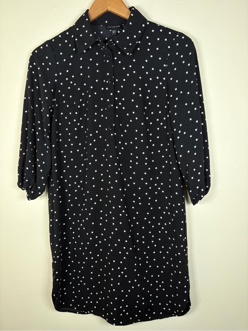 The Limited Petite XS Black White Polka Dot Shirt Dress 3/4 Sleeve